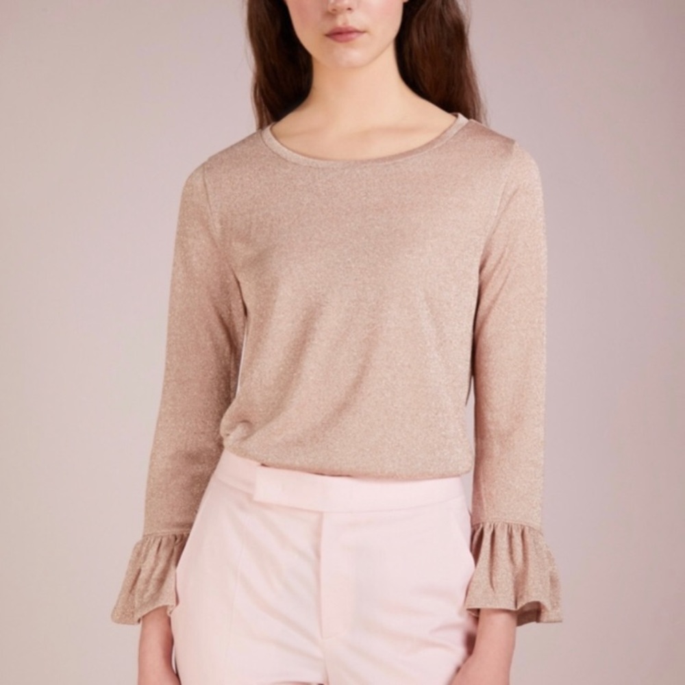 NWT J. Crew Metallic Rose Gold Ruffle Sleeve Top